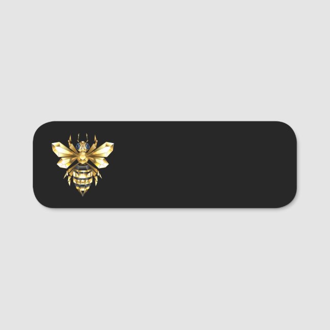Porte-nom Logo Faux Gold Foil Bee Polygonal sur Noir (Devant)