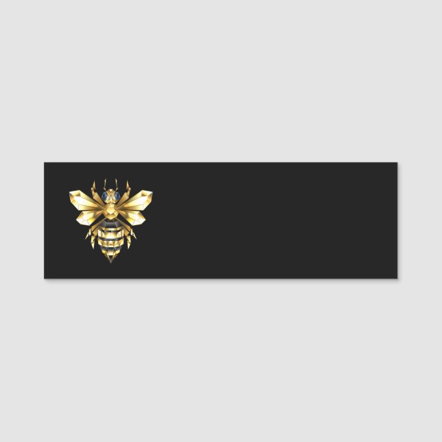 Porte-nom Logo Faux Gold Foil Bee Polygonal sur Noir (Devant)