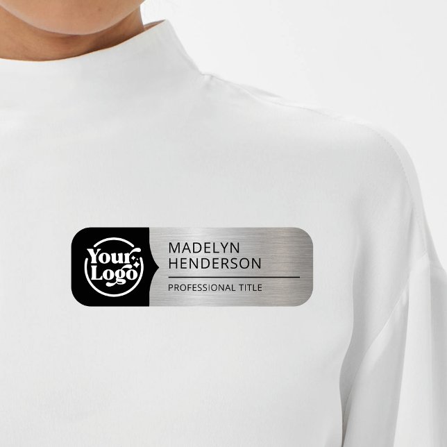 Porte-nom Logo magnétique en argent métallique noir employé (Créateur téléchargé)