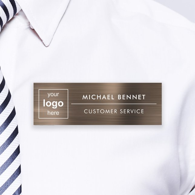 Porte-nom Logo Personnalisé Bronze Brown Professionnel (Custom Logo Bronze Brown Professional Business Name Tag)