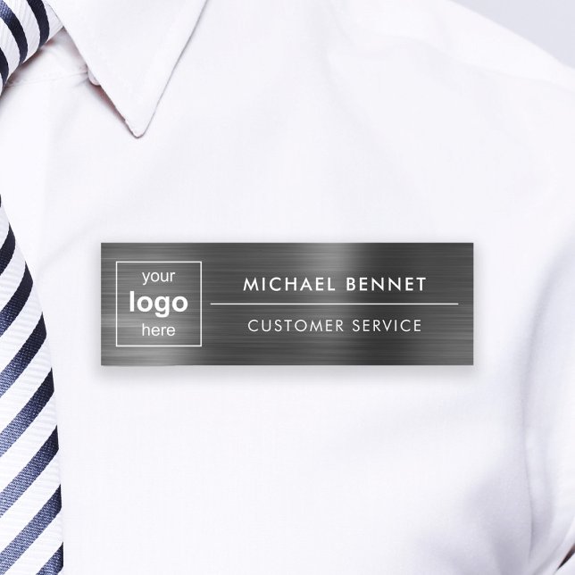 Porte-nom Logo personnalisé Élégant Noir Professionnel (Custom Logo Elegant Black Professional Business Name Tag)