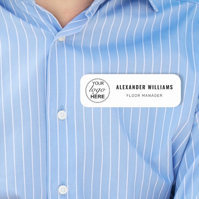 Porte-nom Logo personnalisé et employé (Custom Business logo employee name and job title name simple black and white tag)