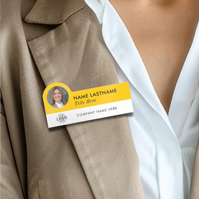 Porte-nom Logo personnalisé ID photo Titre Bright Yellow Bus (Créateur téléchargé)