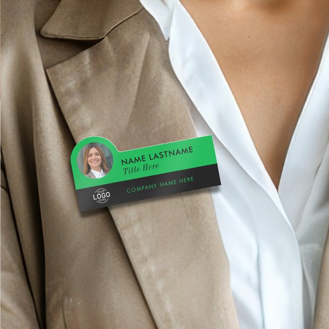 Porte-nom Logo personnalisé ID photo Vert Noir Entreprise Em (Créateur téléchargé)