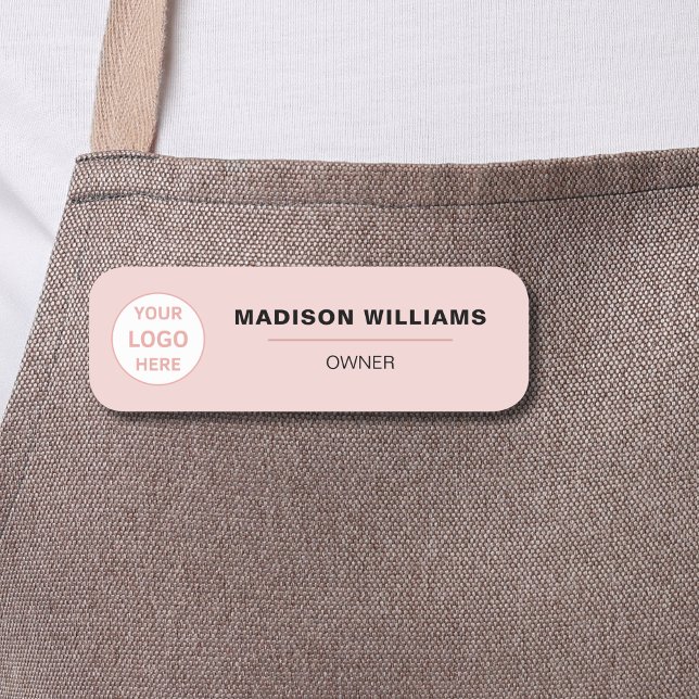 Porte-nom Logo personnalisé minimaliste rose pâle (Minimalist Personalized Logo Blush Pink Name Tag)