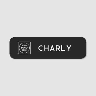Porte-nom Logo personnalisé noir | Nom de l'employé personna