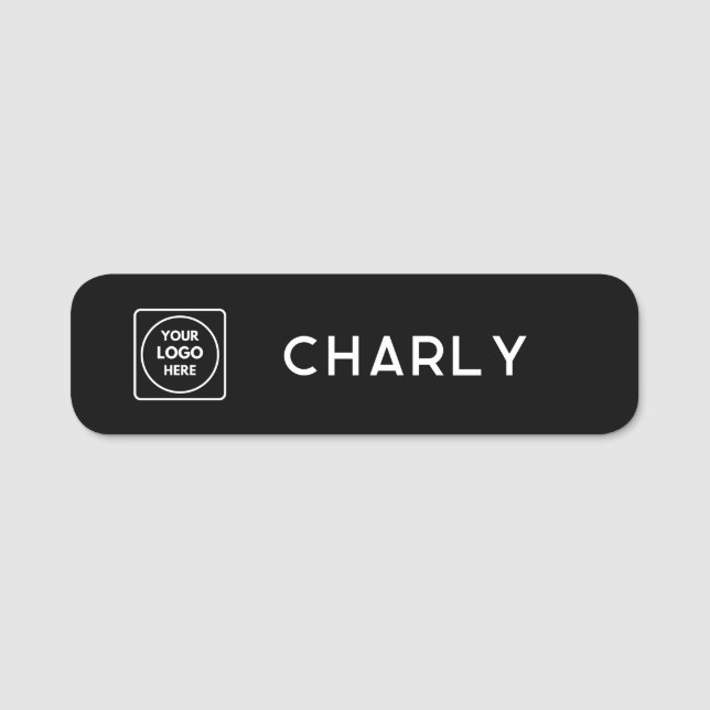Porte-nom Logo personnalisé noir | Nom de l'employé personna (Devant)