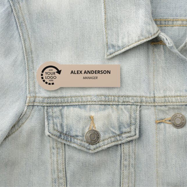 Porte-nom Logo personnalisé Personnel de l'entreprise | Beig (En situation)