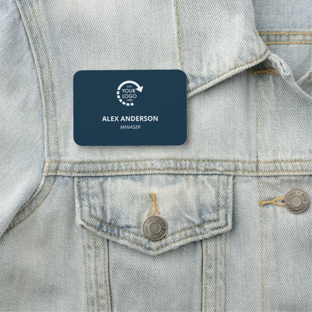 Porte-nom Logo personnalisé Personnel de l'entreprise | bleu (En situation)