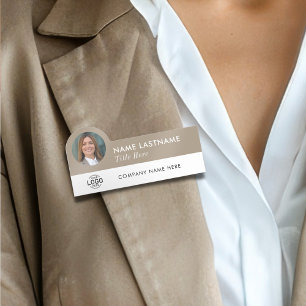 Porte-nom Logo Personnalisé Titre Photo Employé Beige Tan Bl