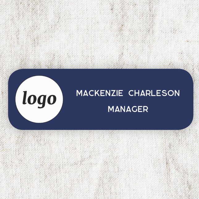 Porte-nom Logo Personnel Marine Blue Business (Simple logo with custom text business branding promotional name label navy blue)