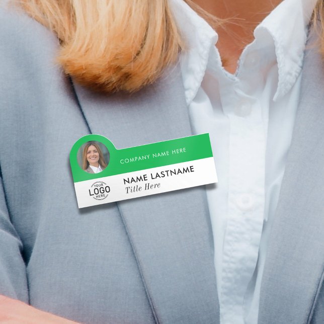 Porte-nom Logo Photo ID Modern Sleek Green Business Company (Créateur téléchargé)