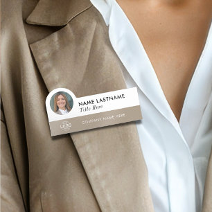 Porte-nom Logo Photo Personnalisée Titre Beige moderne Blanc