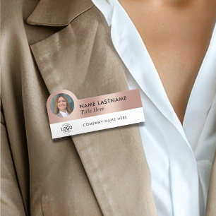 Porte-nom Logo Photo Sleek Faux Rose Gold White Employé