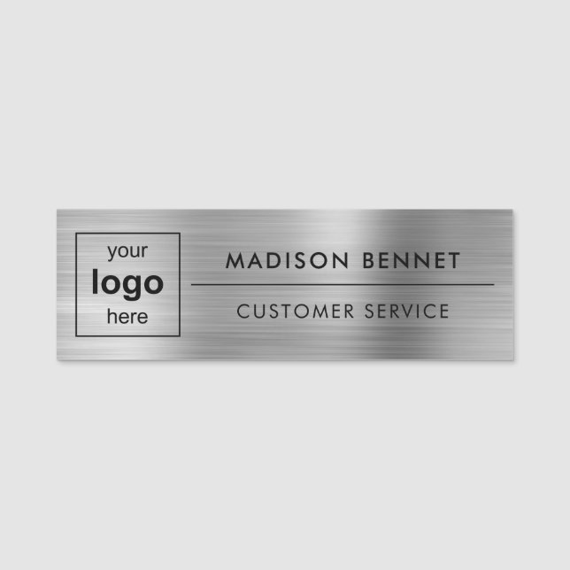 Porte-nom Logo Professionnel Employé Faux Silver (Devant)
