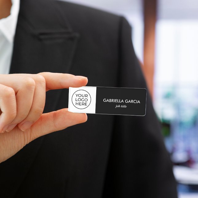 Porte-nom Logo professionnel noir Employé (Choose corner style, traditional or magnetic fastener)
