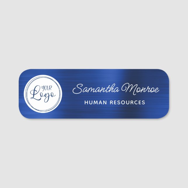 Porte-nom Logo sur White Circle Royal Navy Blue Foil (Devant)