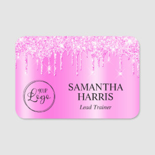 Porte-nom Magenta Rose Paillettes Gouttes Brillantes