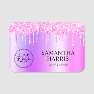 Porte-nom Magenta Rose Paillettes Gouttes Miami Brillant