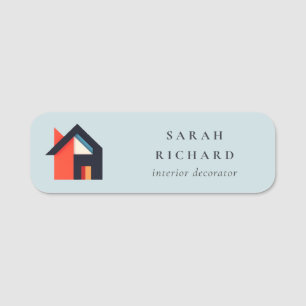 Porte-nom Maison Moderne Logo Realtor Multicolore Bleu Rouge