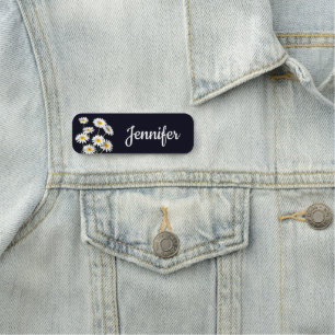 Porte-nom Marguerites jaunes et blanches sur noir