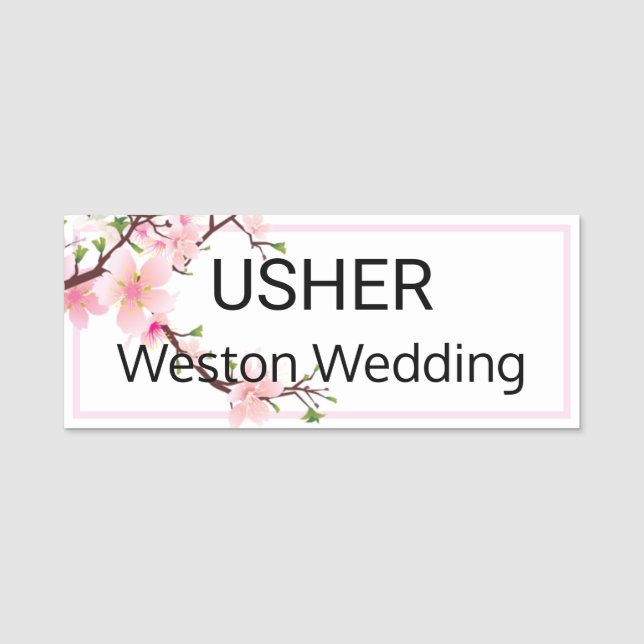 Porte-nom Mariage Usher fleurs cerise arrière magnétique (Devant)