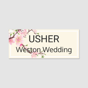 Porte-nom Mariage Usher fleurs cerise arrière magnétique