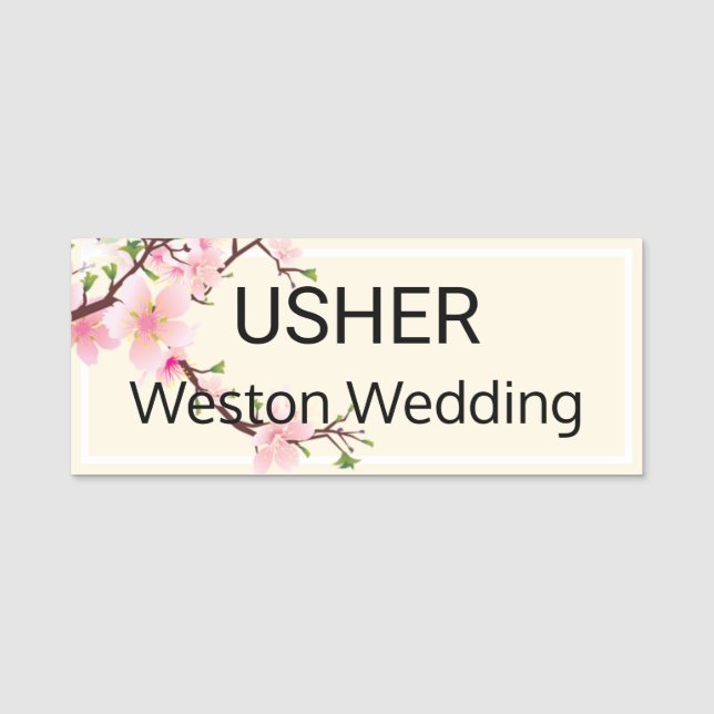 Porte-nom Mariage Usher fleurs cerise arrière magnétique (Devant)
