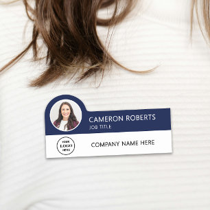 Porte-nom Marine Blue Modern Business Logo Photo Employé