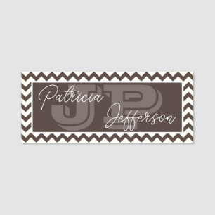 Porte-nom Marron Moka Mode Chevron Monogramme Unique