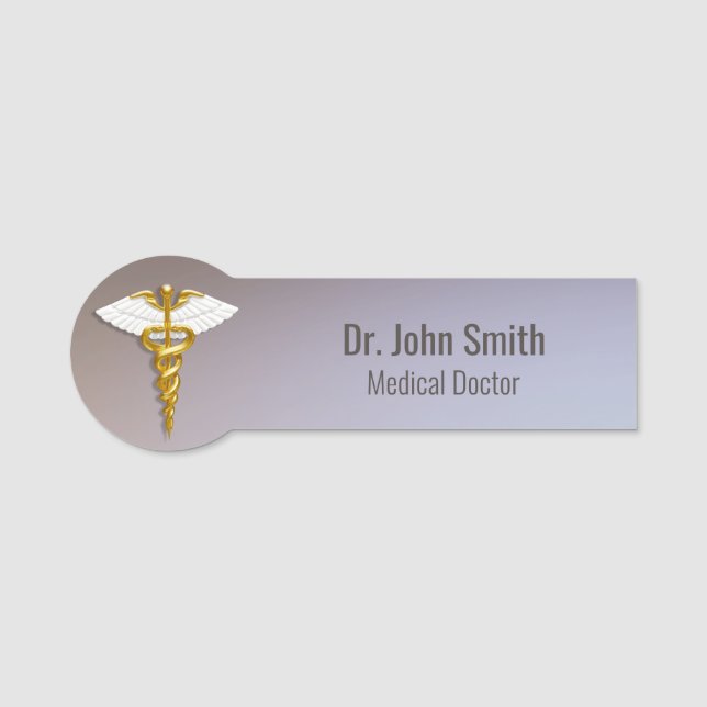 Porte-nom Médicale Elegant Gold Caduceus ailes blanches (Devant)