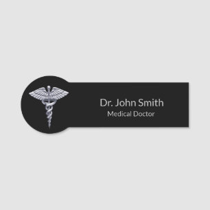 Porte-nom Médicale Silver Caduceus Classic sur Noir