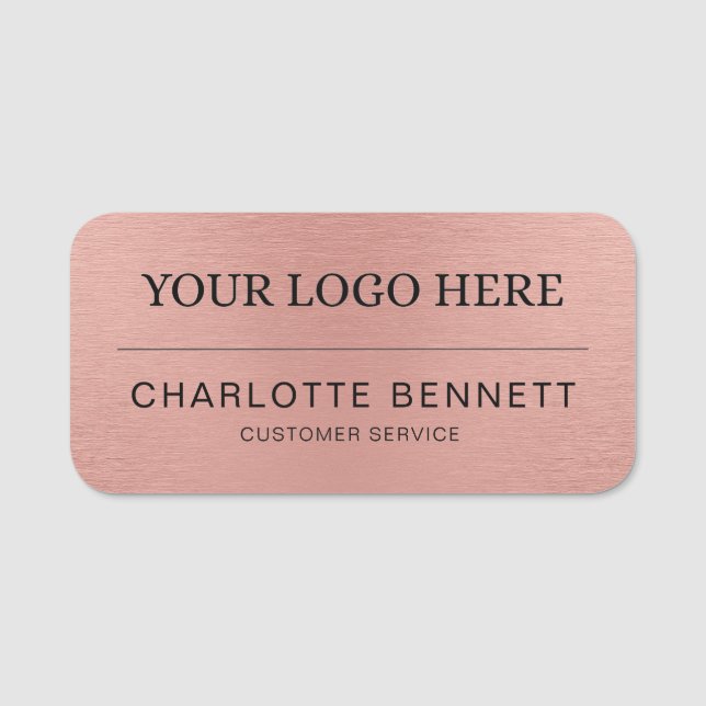 Porte-nom Metallic Rose Gold Logo Office Employee Staff (Devant)