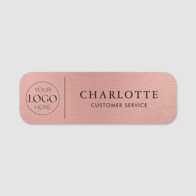 Porte-nom Metallic Rose Gold Logo Office Employee Staff (Devant)