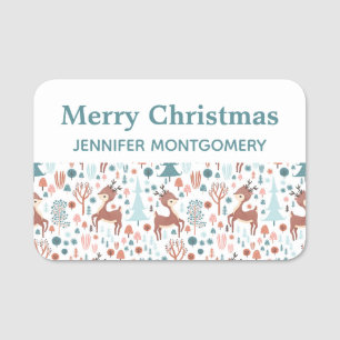 Porte-nom Mignonne cerf en Forêt Whimsical Noël Motif