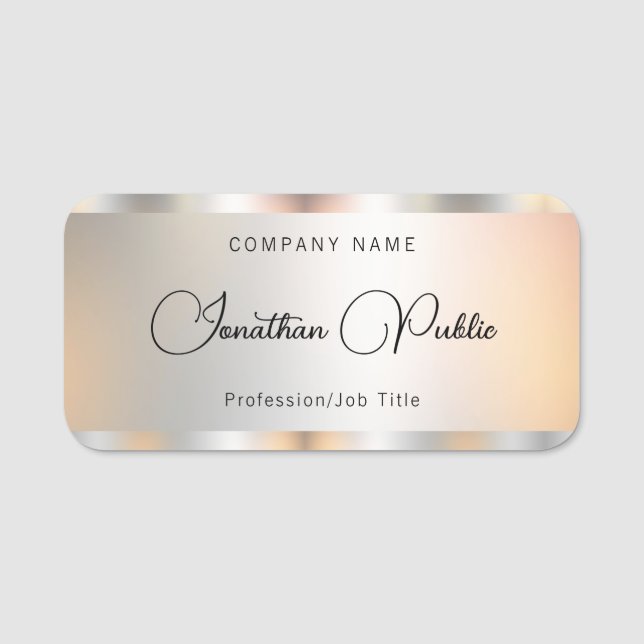 Porte-nom Modèle Argent Élégante Typographie Personnalisée (Devant)