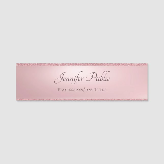 Porte-nom Modèle de Parties scintillant d'or Rose moderne (Devant)