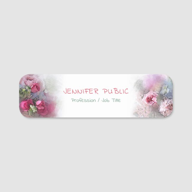 Porte-nom Modèle floral de fleurs de roses d'aquarelle (Devant)
