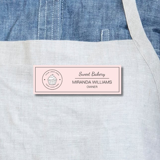 Porte-nom Modern Bakery Custom Logo Pink (Modern Bakery Custom Logo Pink Name Tag)