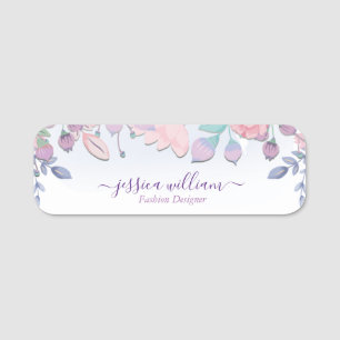 Porte-nom Moderne Chic Aquarelle Bleu Hydrangée Florale