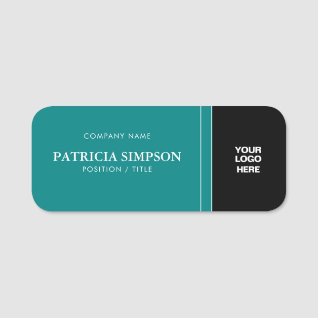 Porte-nom Moderne Professionnel Bleu Vert Turquoise & Noir : (Devant)