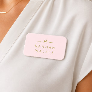 Porte-nom Monogram Blush Pink   Elegant Gold Minimalist