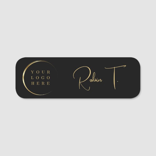 Porte-nom Monogramme Black Gold Moderne Élégant Logo d'entre (Devant)