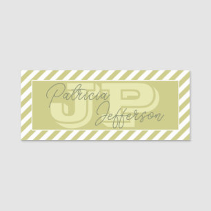 Porte-nom Monogramme blanc rayé blanc vert jaune sauvage