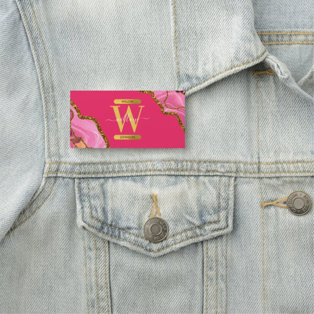 Porte-nom Monogramme de Parties scintillant de l'âge rose et (En situation)