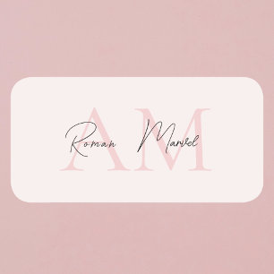Porte-nom Monogramme minimal initial et nom Pastel rose