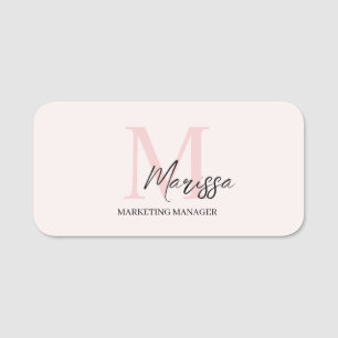Porte-nom Monogramme minimal initial et nom Pastel rose