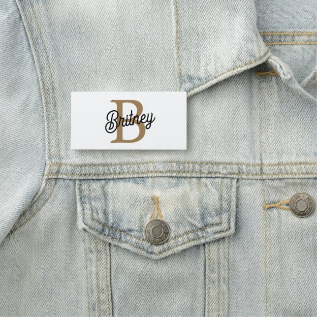 Porte-nom Monogramme moderne élégant Nom Black Gold Script (En situation)