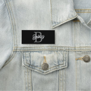Porte-nom Monogramme moderne élégant Nom noir Gris noir Scri