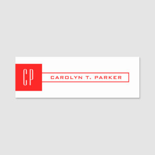 Porte-nom Monogramme moderne Professionnel Nom simple Rouge 
